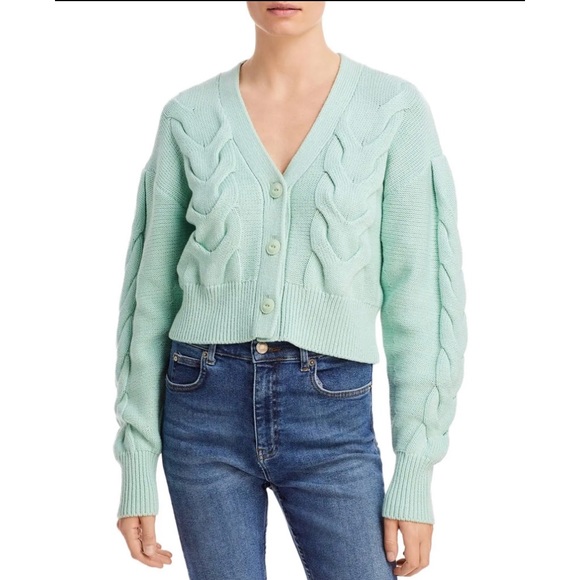 RAG & BONE Oversized Fit TAYLOR CABLE Cashmere Cotton Knit Button Sweater MINT - Picture 7 of 11